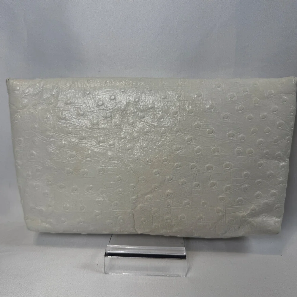 Margolin Embossed Clutch Womens Small Cream Vintage Faux Leather Bag